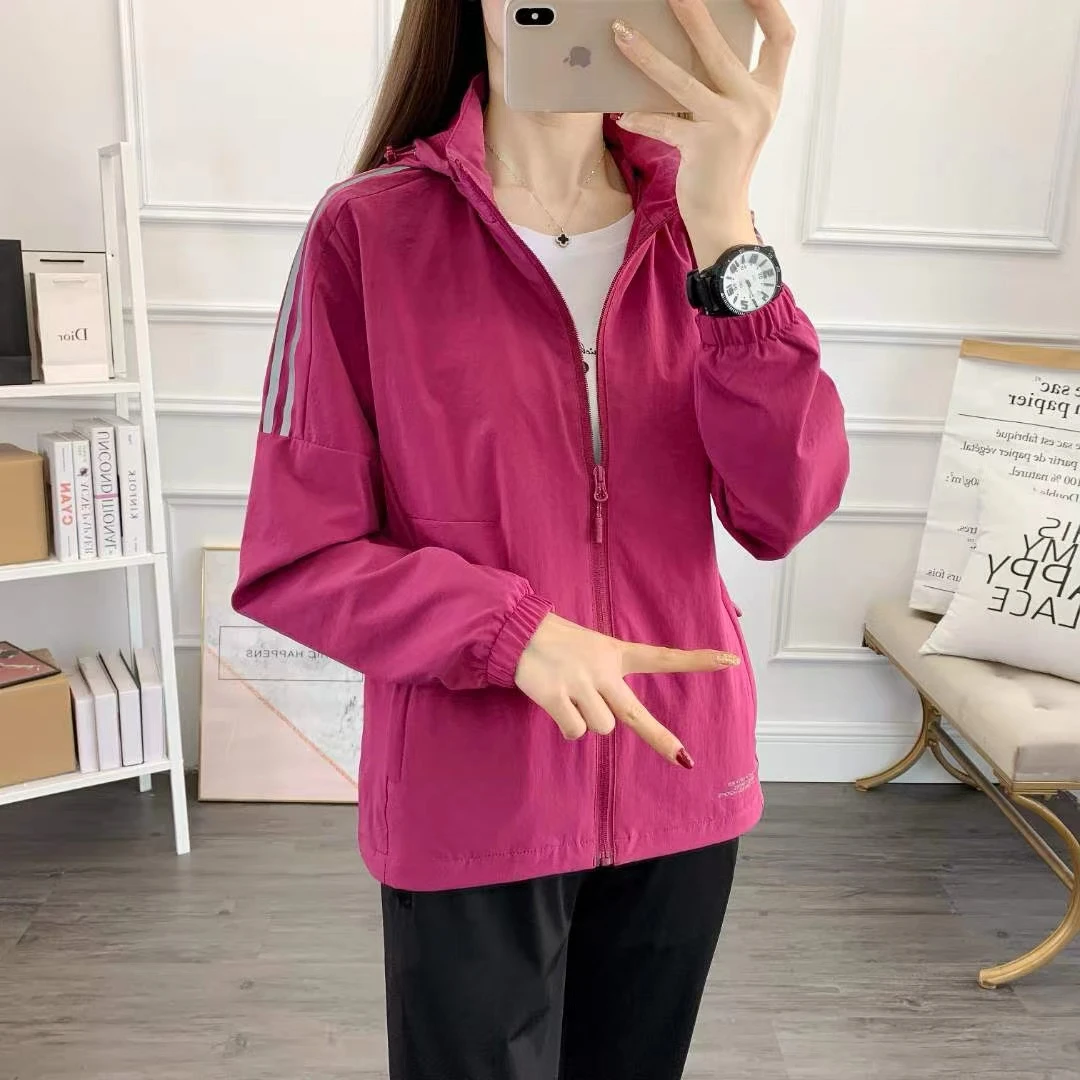 双层透气网连帽女弹力户外运动风衣休闲女士大码徒步登山春秋季