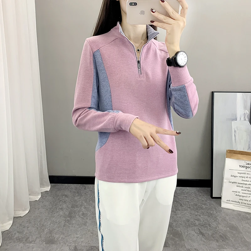 2025秋冬新款德绒衣女士保暖衣运动户外休闲弹力加厚拼色立领长袖