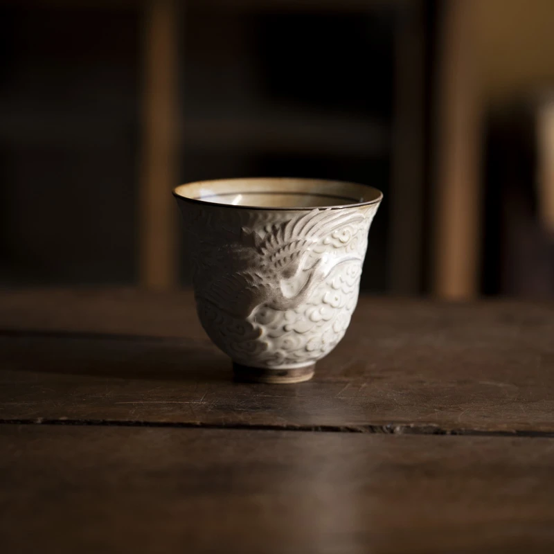 【小田甄陶】央禾描银仿古仙鹤杯60cc-Q0850茶杯小田月月茶道器具