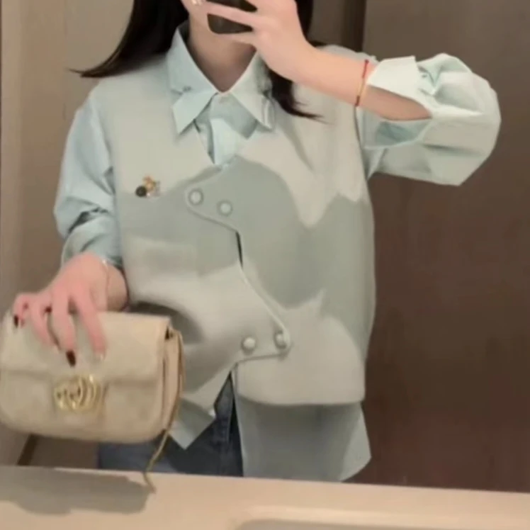 设计感马甲蝴蝶领衬衫女春季2023年新款不规则叠穿百搭春装气质