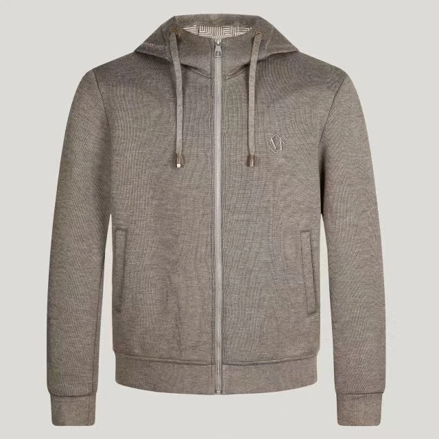 MANGANO曼加龙24秋冬男士连帽拉链刺绣logo时尚卡其针织夹克外套