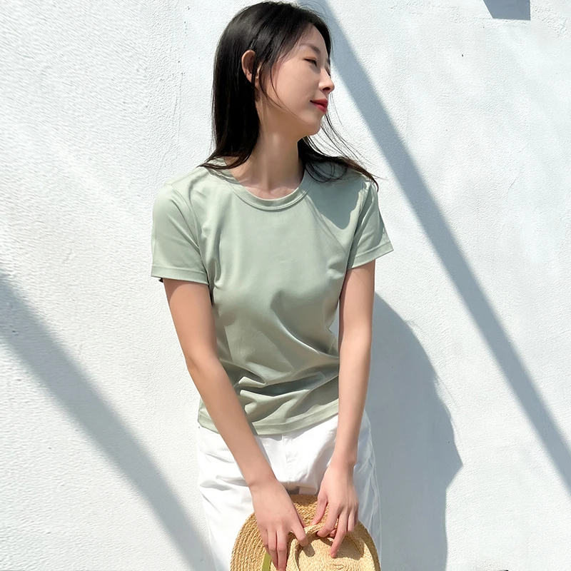 女款夏季圆领纯色短袖t恤舒适透气1833