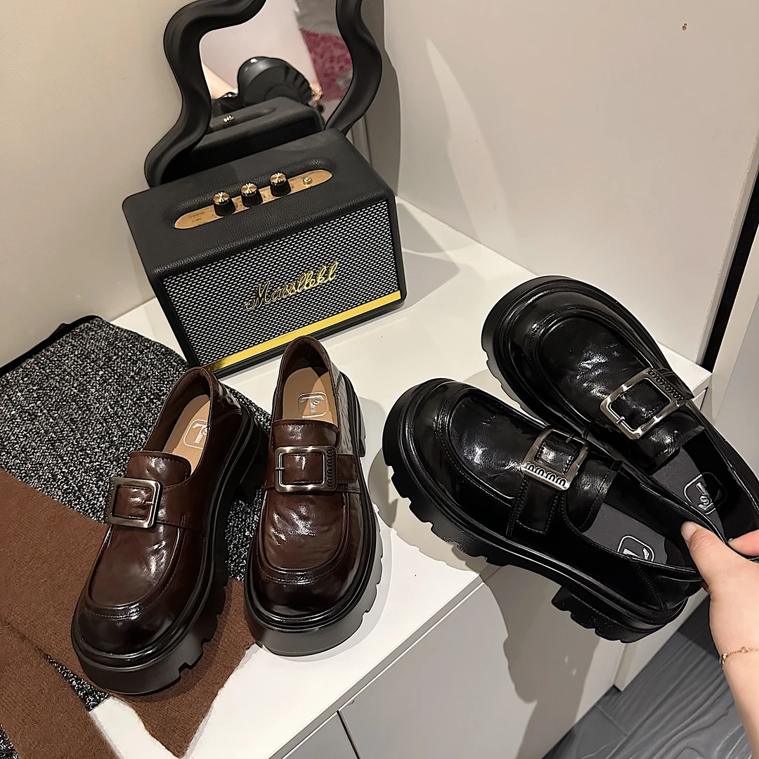 TS单鞋2024秋季新款时尚百搭牛津鞋厚底增高乐福鞋