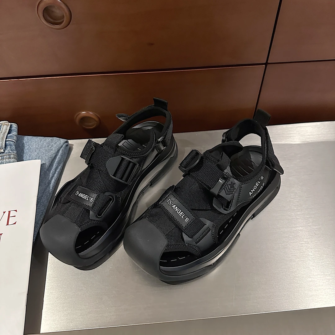 TS/TS百搭休闲鞋2024新款时尚魔术贴夏季新款厚底镂空休闲鞋