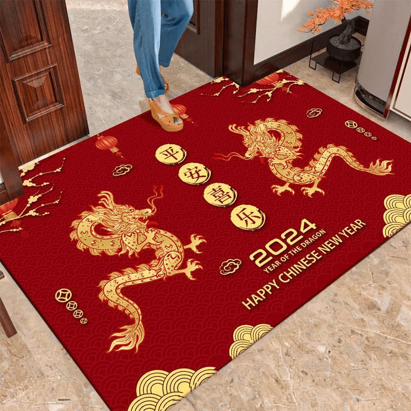 龙年地垫2024年新款红色喜庆入户门垫客厅卧室厨房门口可水洗脚垫