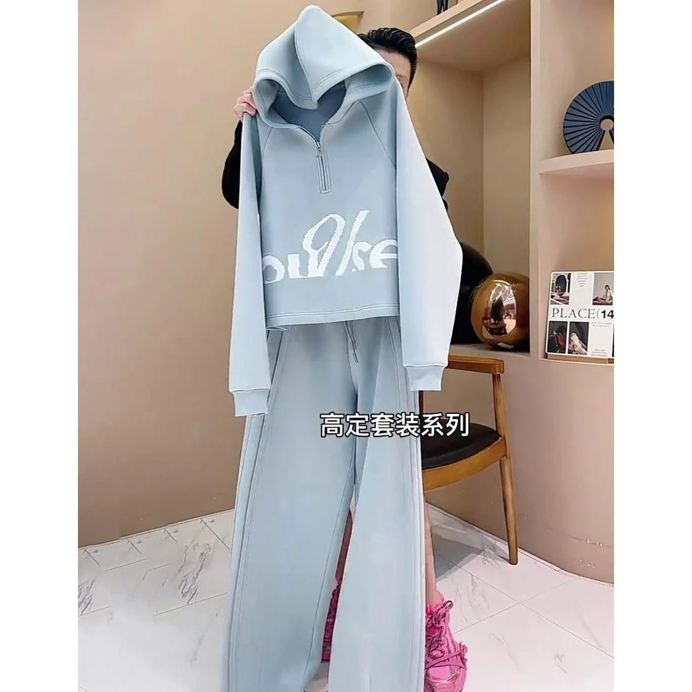 欧货运动套装女2025年新款秋冬韩版宽松设计感字母连帽卫衣两件套