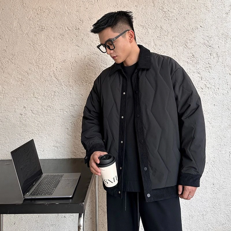 秋冬棉衣2023新款日系拼接假两件设计翻领短款夹克外套棉服保暖潮