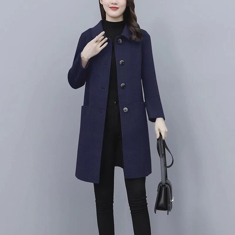 中长款加厚夹棉毛呢外套女秋冬2024新款中年妈妈修身气质呢子大衣