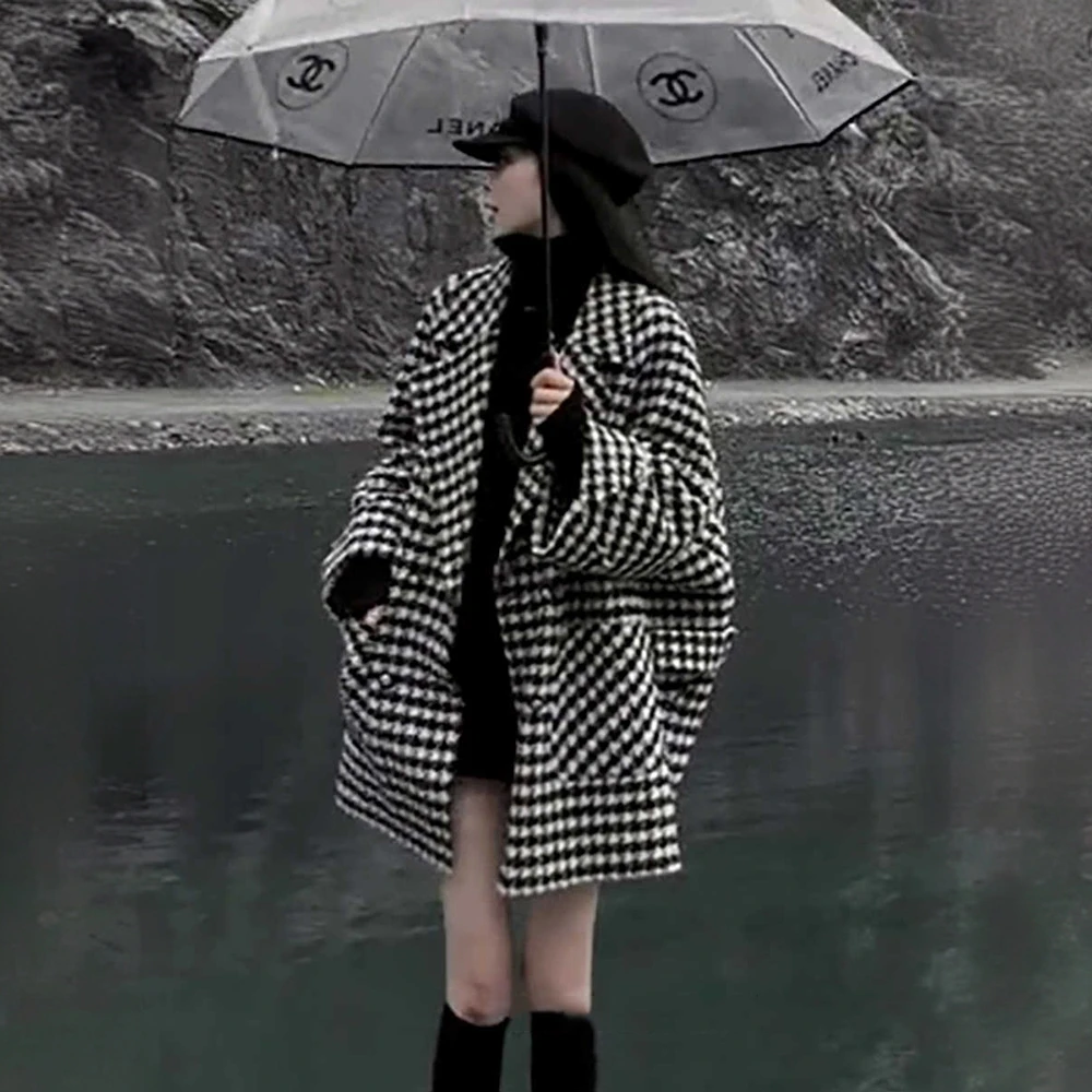 今年流行爆款千鸟格毛呢外套女秋冬2025新款复古时尚百搭呢子大衣