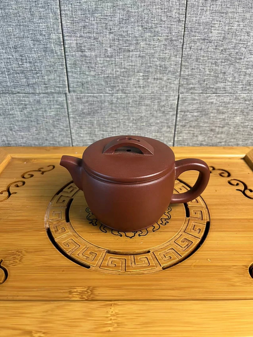 全手工枣红泥光器汉瓦紫砂壶
