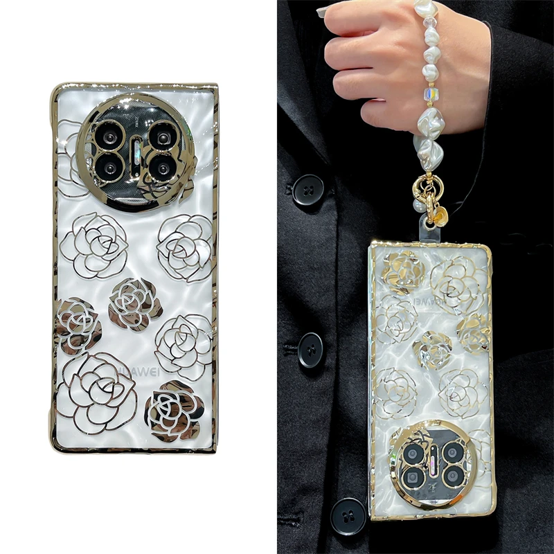 水波纹电镀玫瑰花适用华为matex5手机壳折叠Mate x3典藏版保护套