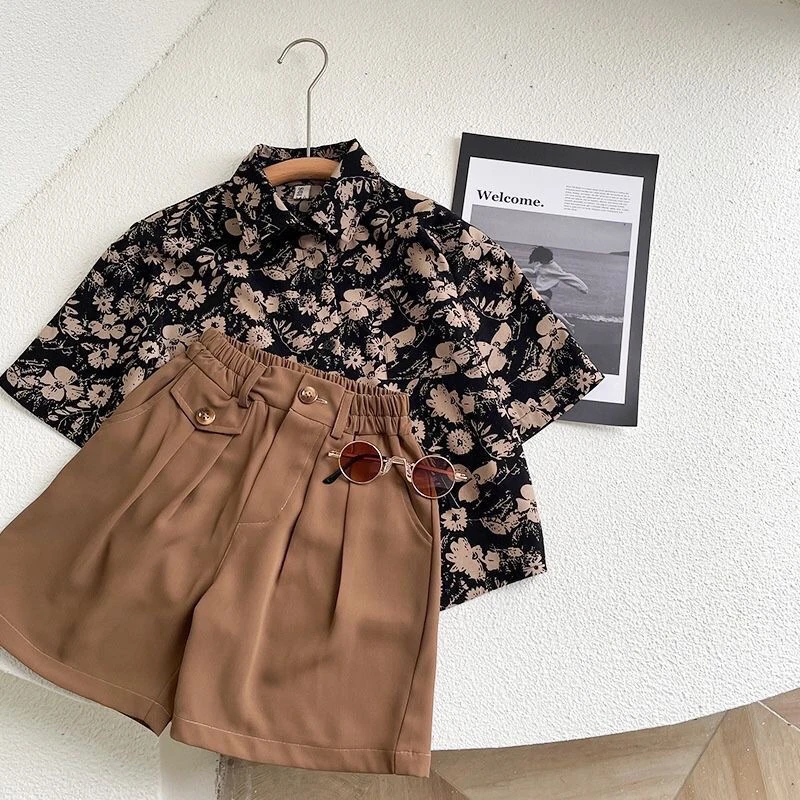 男童短裤潮帅气时髦衬衫夏季花衬衣薄款儿童短袖中小童宝宝帅气潮