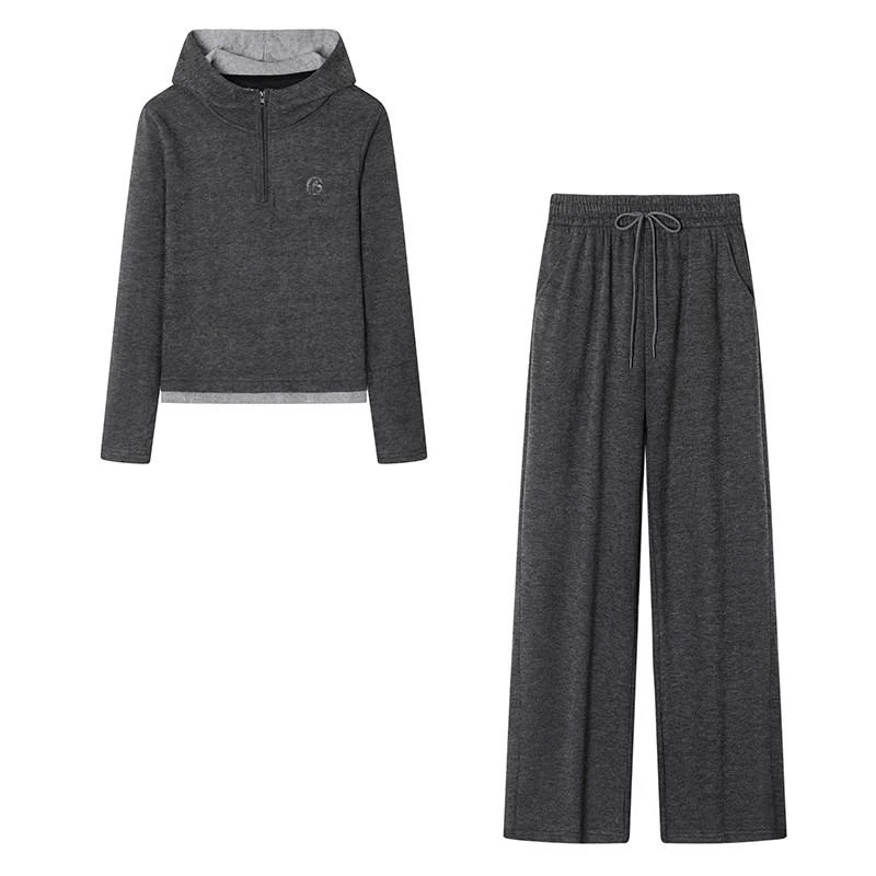 冬季高品质加绒加厚百搭长袖外穿休闲时尚连帽卫衣套装外穿