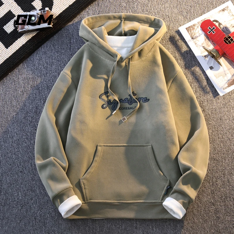 GLM奥粒绒卫衣男士秋冬季字母提花加厚百搭青少年连帽保暖套头衫