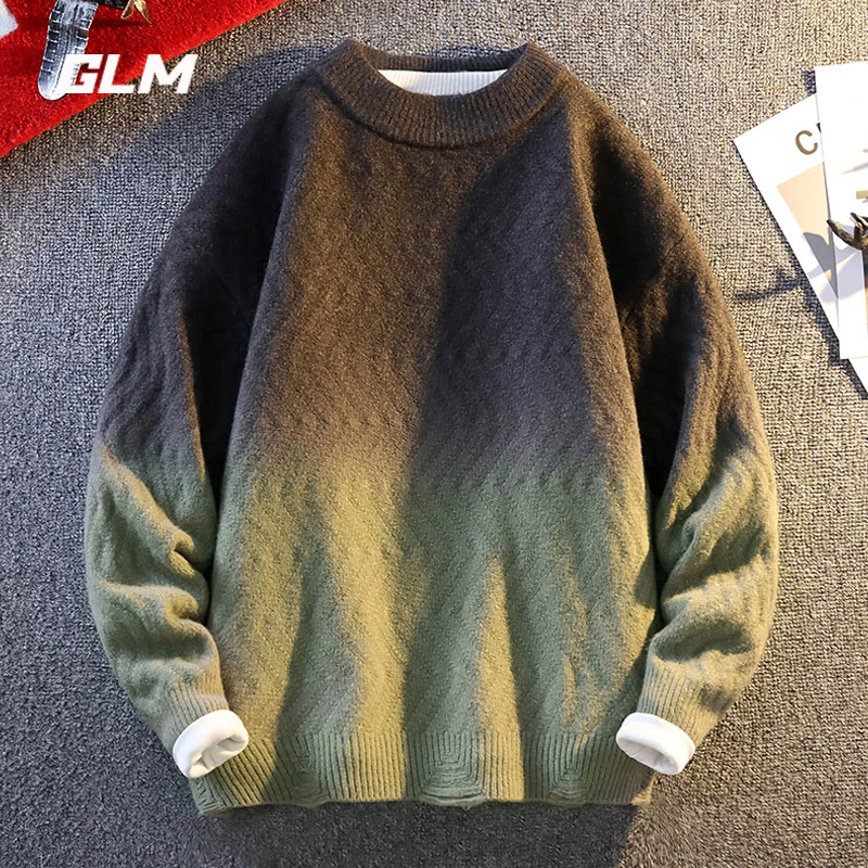GLM渐变色半高领毛衣男冬季2024新款青少年潮牌简约宽松保暖线衣