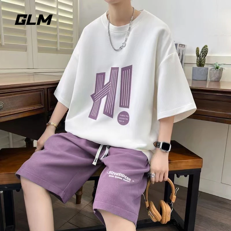 GLM青少年休闲套装男生夏季薄款港风潮流帅气宽松百搭短裤两件套