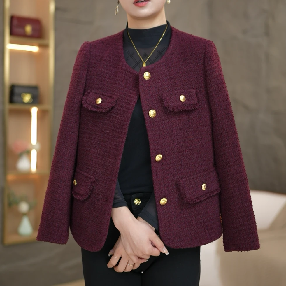 【S衣品沫尔】2025年春季新款红小香风外套中年雅丹风贵气