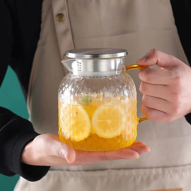 日式凉水壶家用耐高温玻璃套装锤纹冷水壶夏季冰箱大容量防爆茶瓶