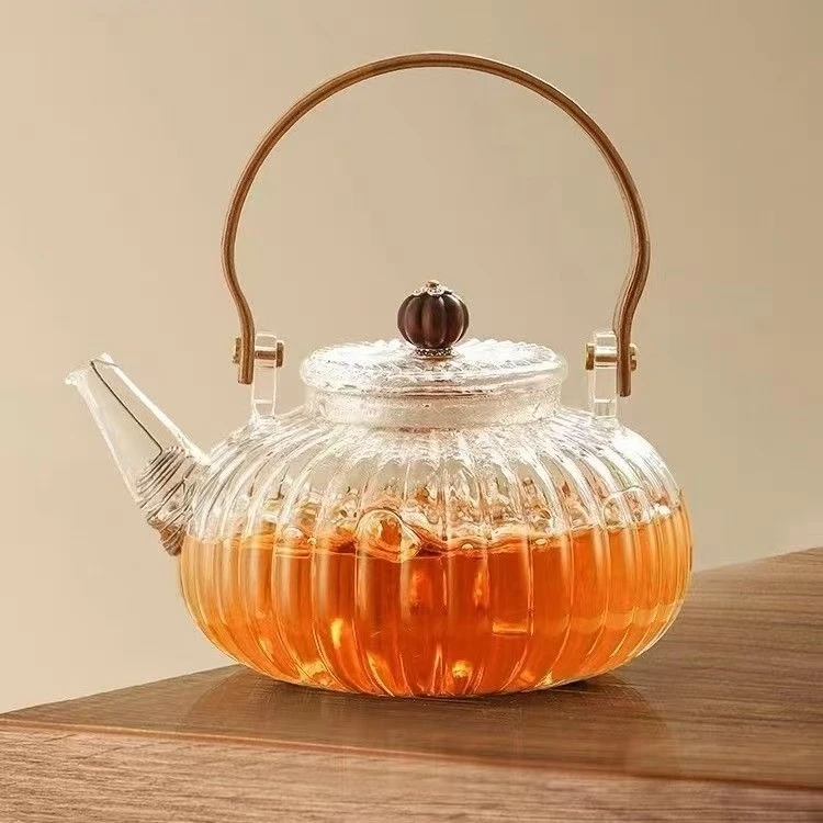 耐热玻璃南瓜提梁壶煮茶日式烧水壶大容量提梁壶家用煮茶壶纯手工
