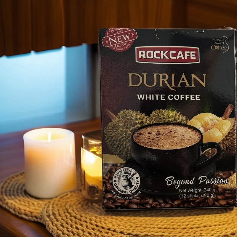 【榴莲咖啡】越南原装进口rockcaff榴莲咖啡三合一白咖啡20克*12条