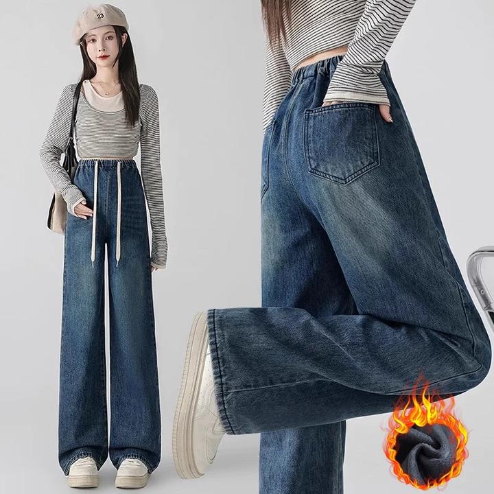 孕妇裤子秋冬款外穿2024新款宽松显瘦牛仔阔腿拖地裤打底裤秋冬装