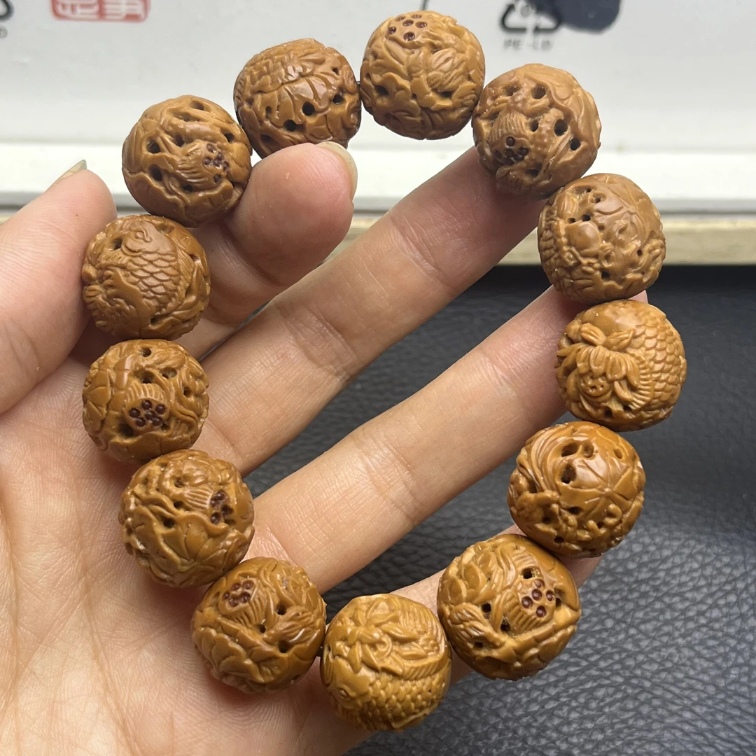 福利镂空正圆光珠铁核手工文玩橄榄核雕手串
