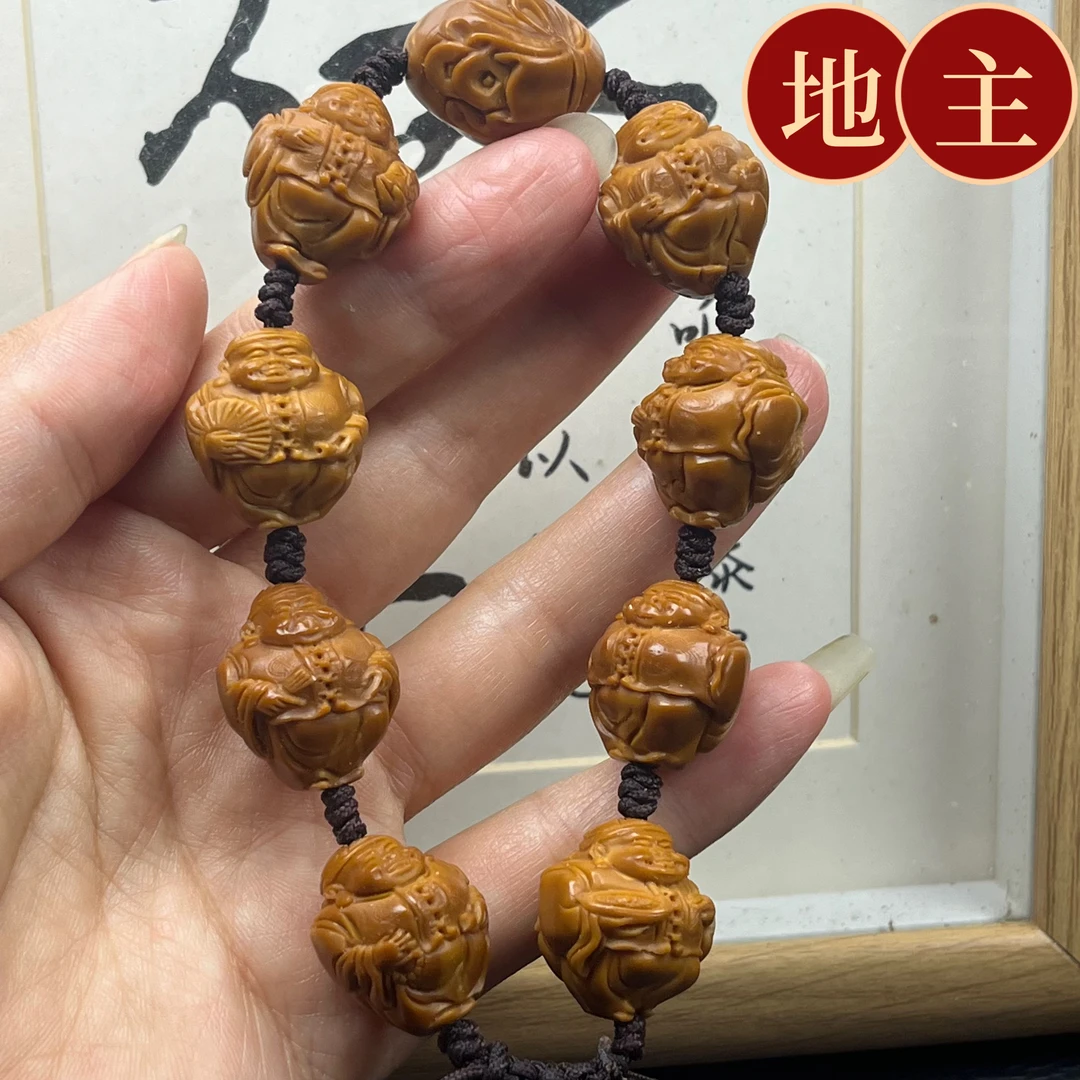 地主老财财神橄榄核雕手工文玩手串百搭项链手串
