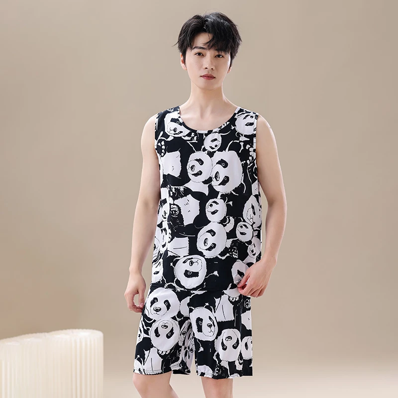 新款男士绵绸夏季大码薄款透气宽松清凉套装居家外出可穿睡衣套装