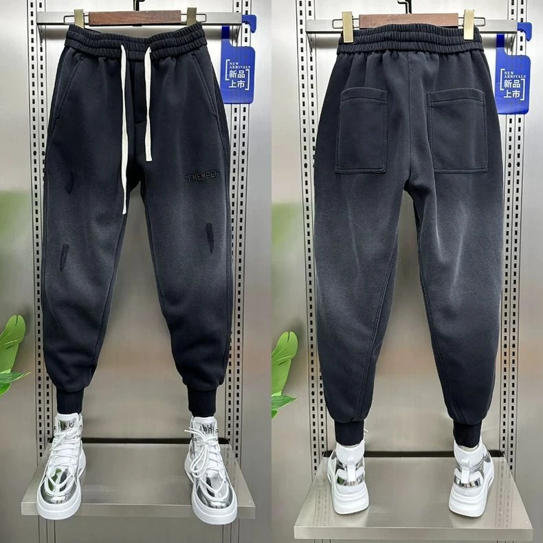 秋冬束脚渐变色休闲裤男潮牌宽松束脚运动卫裤百搭弹力哈伦九分裤