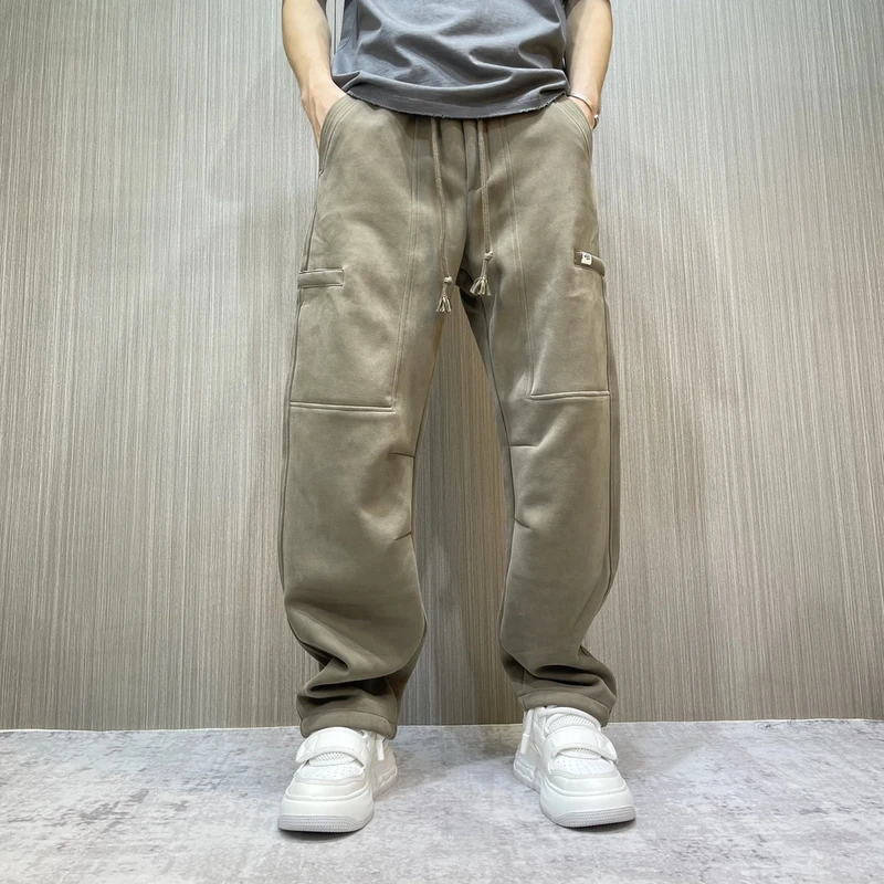 春秋新款高品质男士美式直筒休闲裤加厚百搭高街日系潮流宽松复古