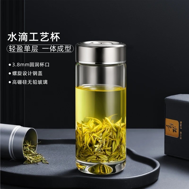 启明缘玻璃杯花茶杯男士玻璃水杯子单层带盖办公室泡茶6171系列