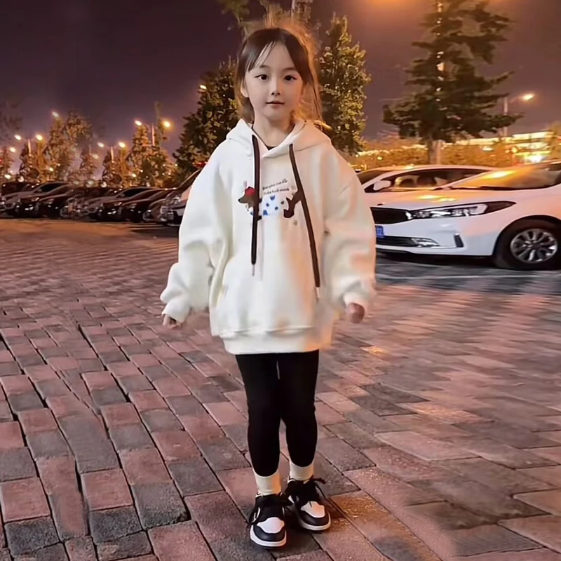 女童加绒卫衣2024秋冬新款洋气时髦儿童加厚一体绒女宝宝保暖上衣