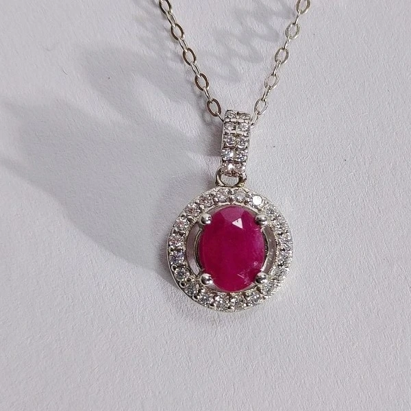 高端天然无烧红宝石S925银镀金吊坠p9373基地发货配证书