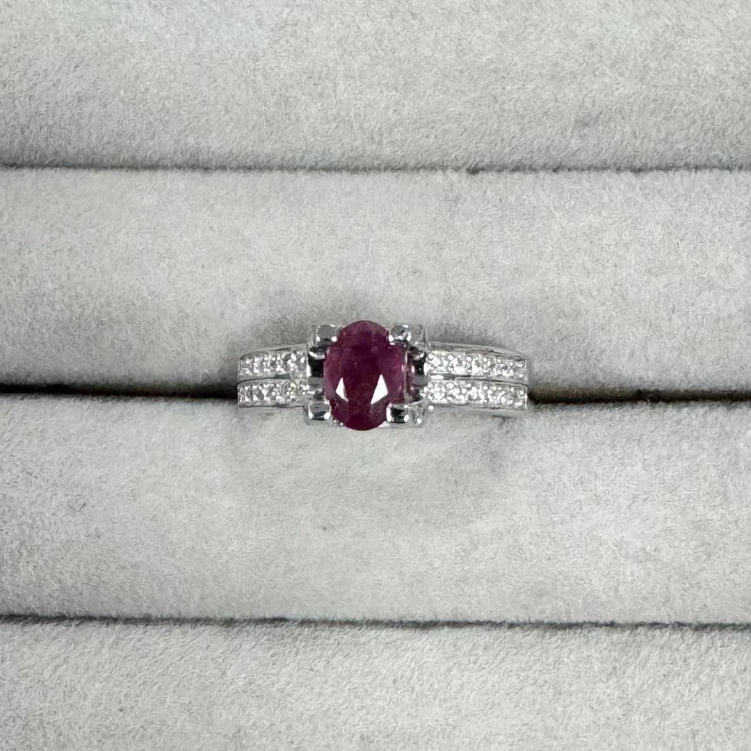 高端天然无烧红宝石S925银镀金戒指R11553基地发货配证书