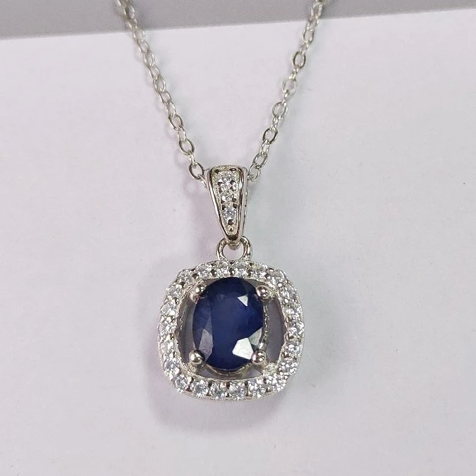 天然无烧蓝宝石S925银镀金吊坠P10875基地发货配证书