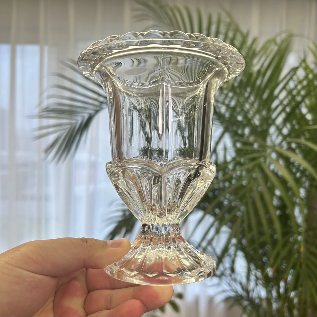 复古创意轻奢风灯高脚玻璃花瓶透明水晶插花荷花花瓶 ins民宿摆件