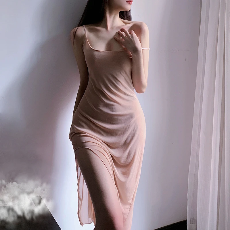 【若隐若现】女士性感吊带长裙睡衣诱惑美背网纱装中长款修身显瘦夏