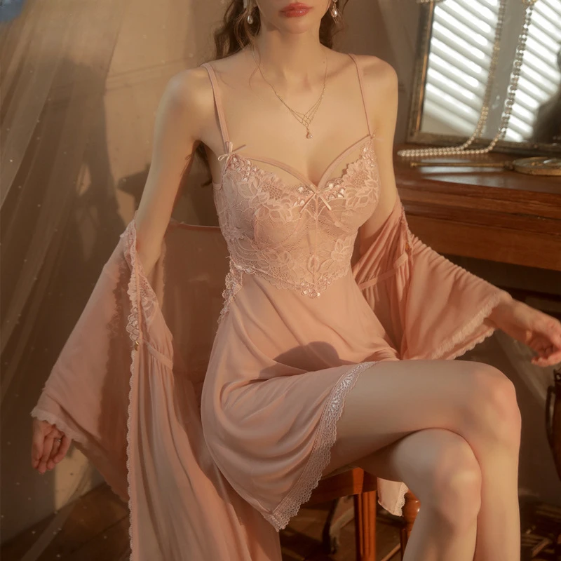 若隐若现性感吊带蕾丝睡衣火辣网纱大码睡裙法式宫廷风性感睡裙