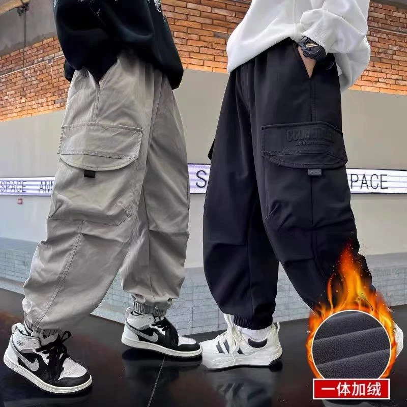 男女童秋冬一体绒工装裤儿童休闲裤2024新款中大童宽松时尚洋气09