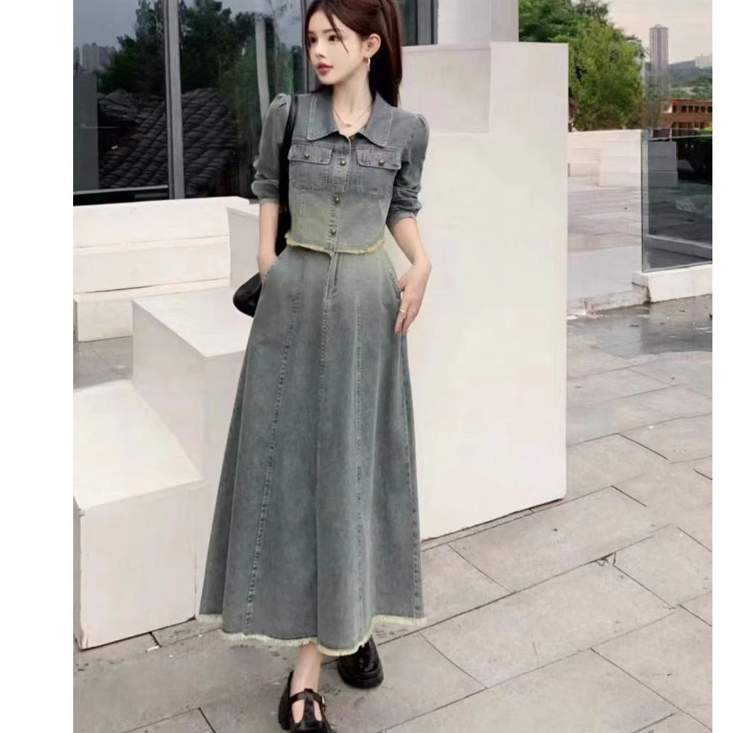 【贺筱姐】时尚气质设计感显瘦牛仔套装两件套T252款