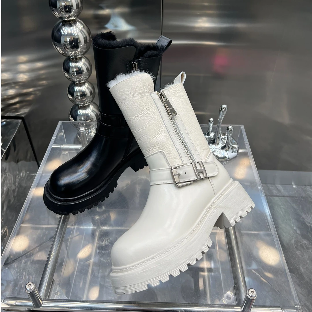 【现货】真皮女鞋防滑棉鞋2024冬季新款休闲雪地靴百搭短靴1226-9