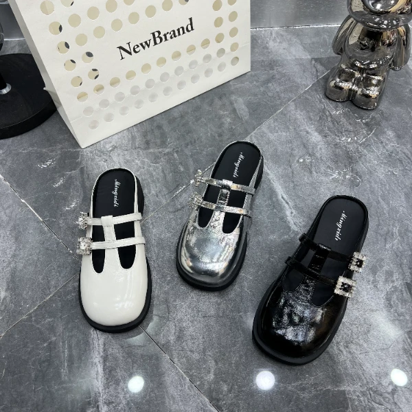 【现货】2024新款真皮女鞋半包头拖鞋女外穿时尚平底凉拖鞋766-1