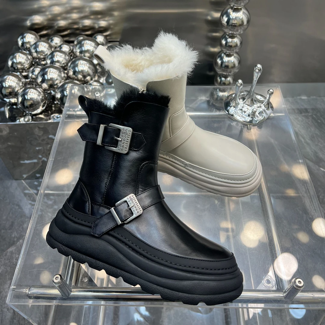 2024新款真皮女鞋加绒防滑大棉鞋休闲雪地靴百搭短靴P2888-8