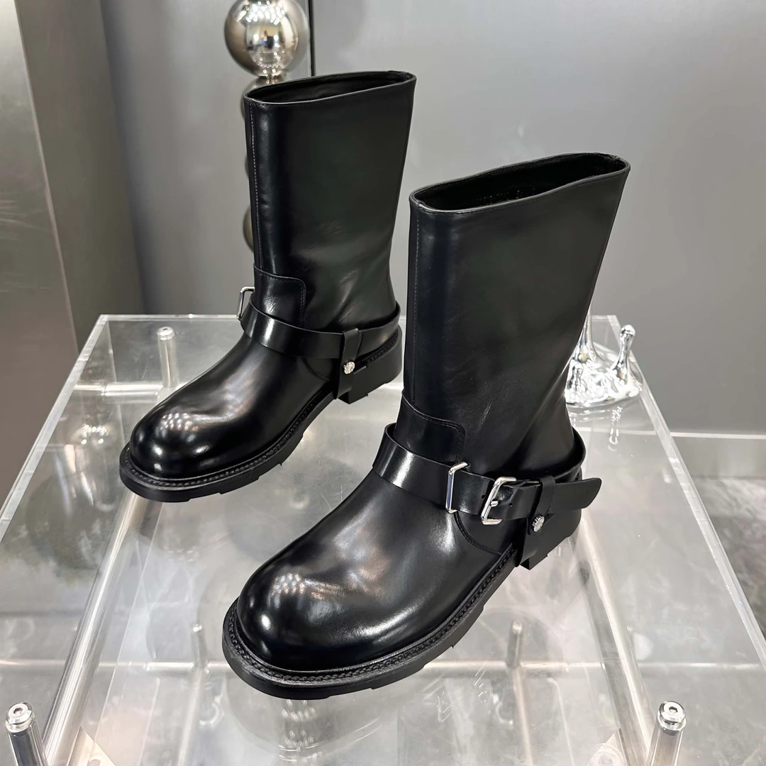 【现货】真皮英伦风时装靴2024秋季新款皮带扣时尚百搭短靴P528