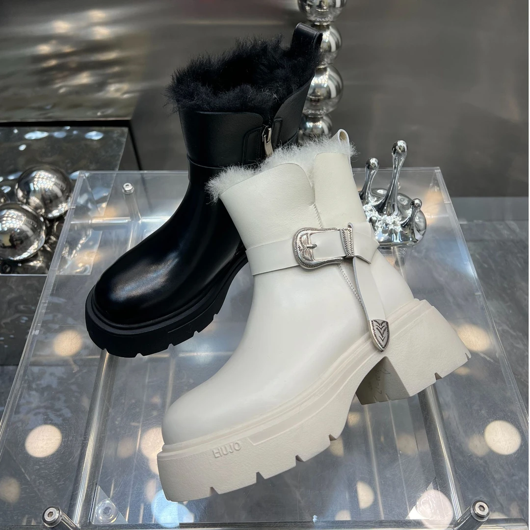 【现货】2024冬季新款羊皮毛时尚雪地靴一体松糕底真皮棉鞋3122-17