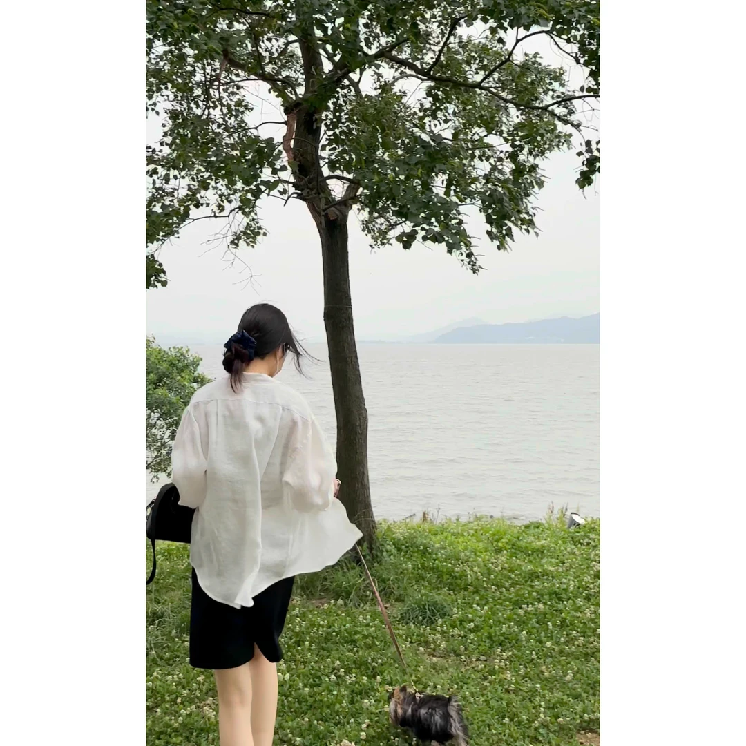 miss muzi｜100进口天然全亚麻～清凉透气防晒气质衬衫