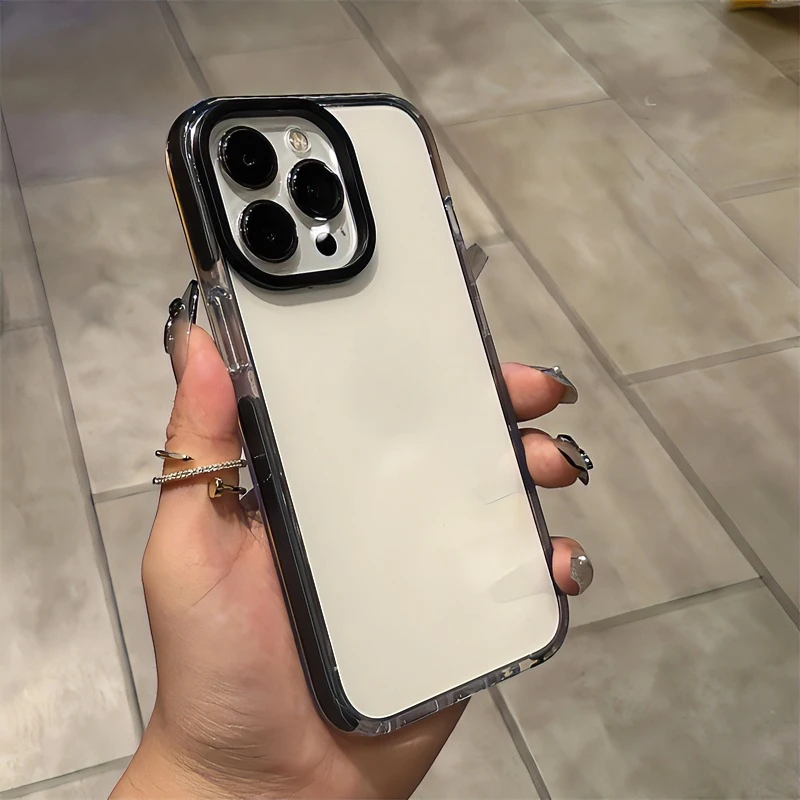 KZZ高级简约黑边加厚苹果14promax手机壳iPhone15透明13防摔12/11