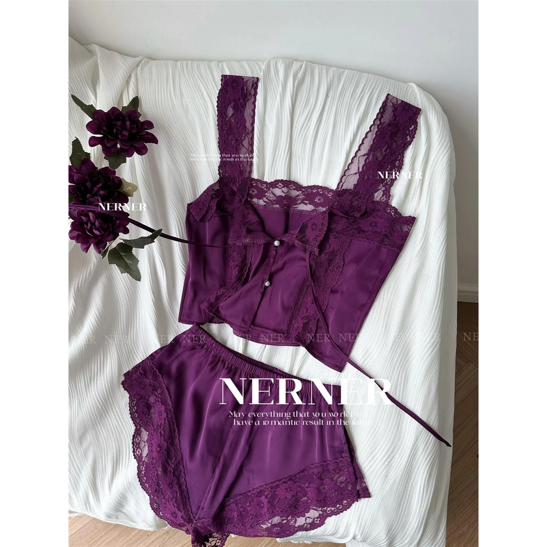 Xunmi/浔觅 韵味紫蕾丝睡衣家居服套装 上衣+短裤 5885