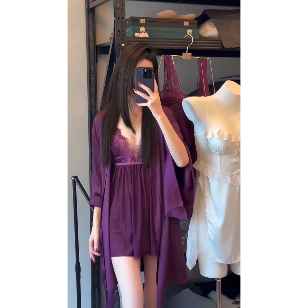 Xunmi/浔觅润丝 深紫色蕾丝睡衣性感女纯欲风吊带紫睡裙-8486