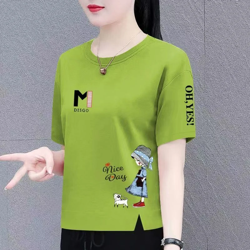 100%纯棉短袖T恤女2025夏季新款韩版宽松时尚大码女装女士短袖t恤